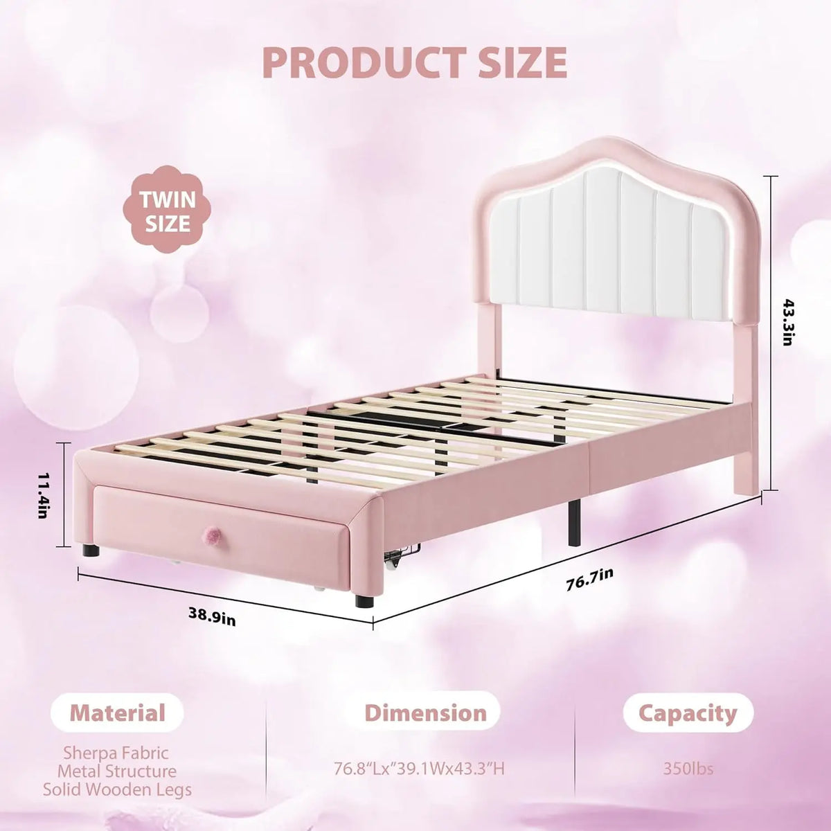 Studyset Kids Upholstered Bed Frame With Led Crown Headboard And Velvet