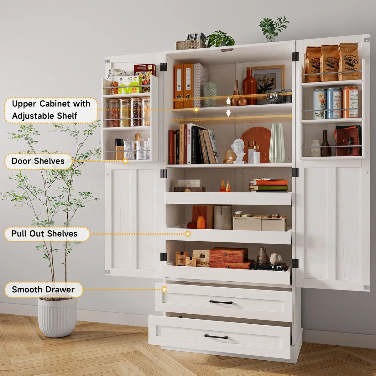 Onbrill 6 Door Freestanding Kitchen Pantry Cabinet With Shelves