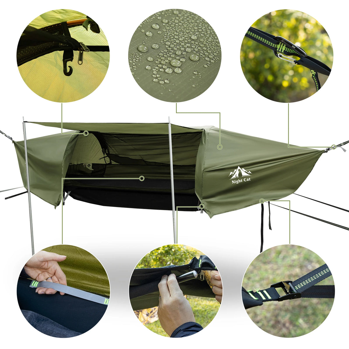 Night Cat Lay Flat Hammock With Mosquito Net Waterproof Rainfly