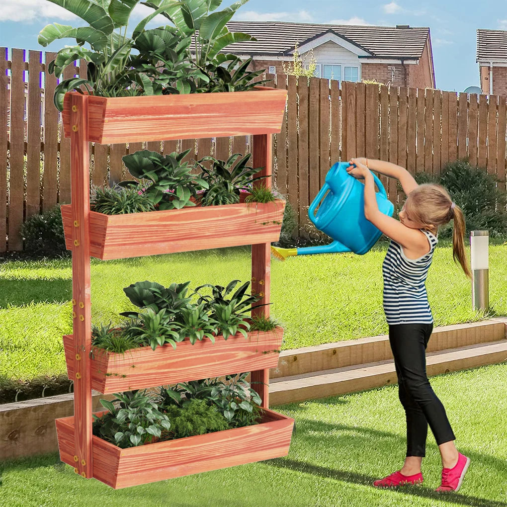 Four Tier Solid Wood Raised Garden Bed With Removable Planters