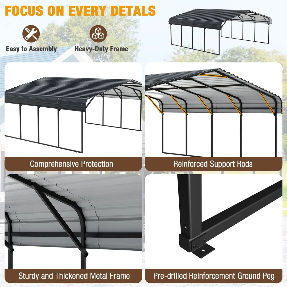Sturdy Galvanized Steel Carport For Outdoor Vehicle Parking Shelter