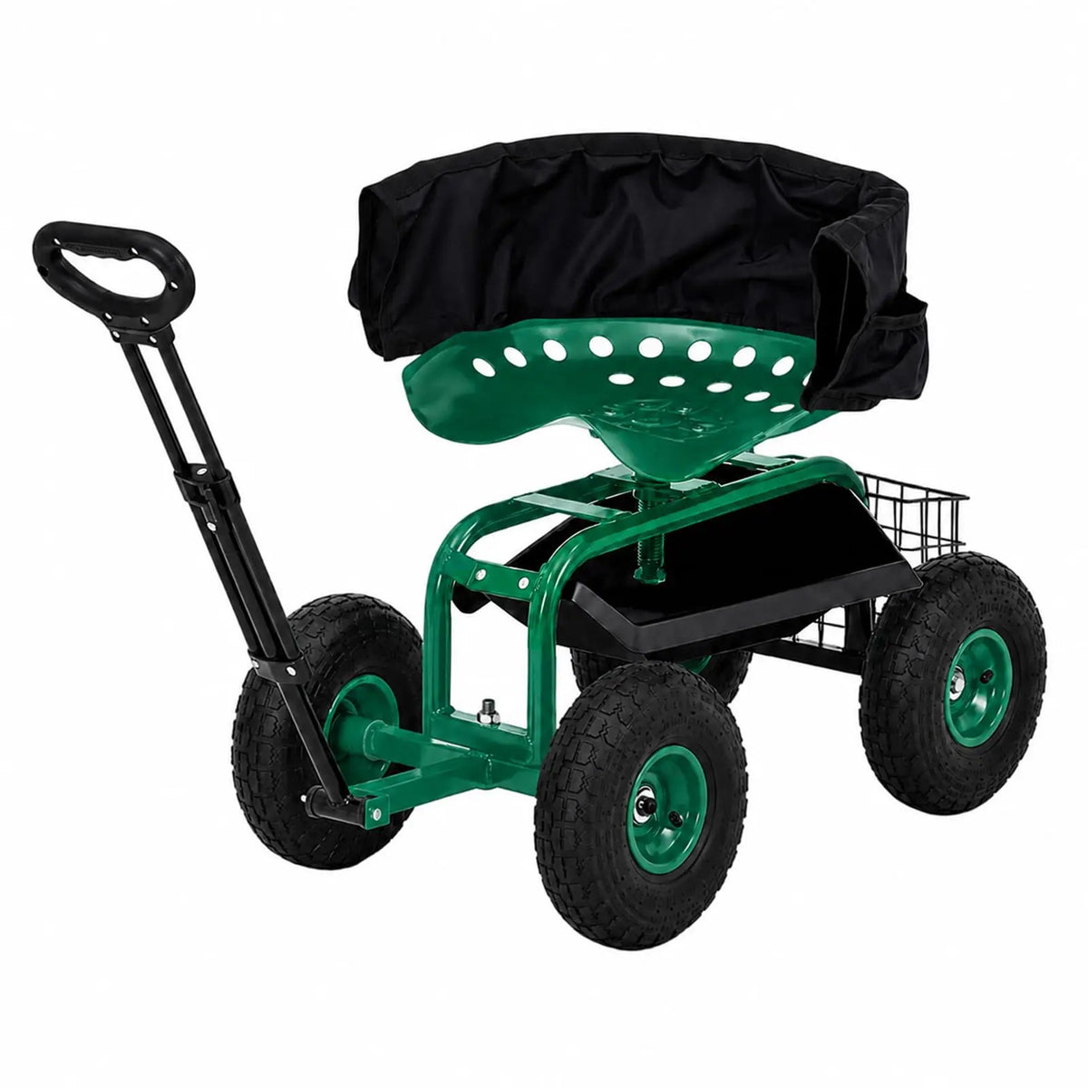 HiMISS Rolling Garden Seat Cart With Swivel Seat And Basket