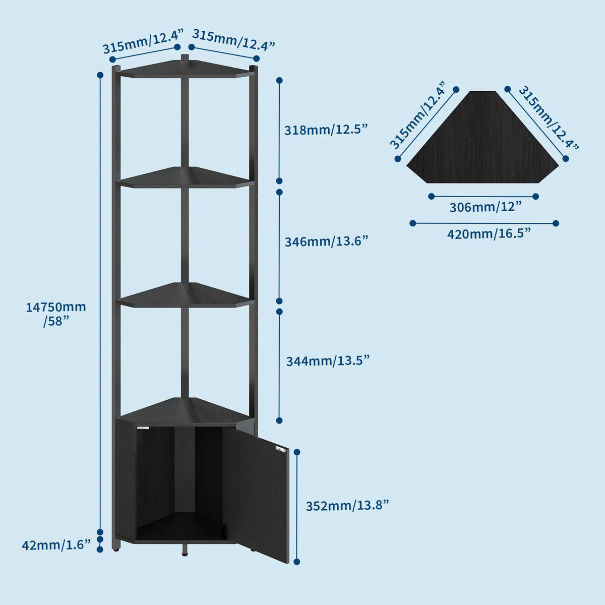Modern Led Corner Shelf With Adjustable Wall Mount Lighting