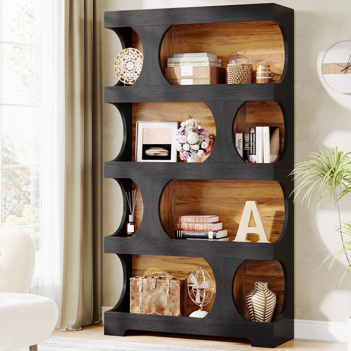 Tribesigns 4 Tier S Shape Wood Bookcase Home Display Shelves