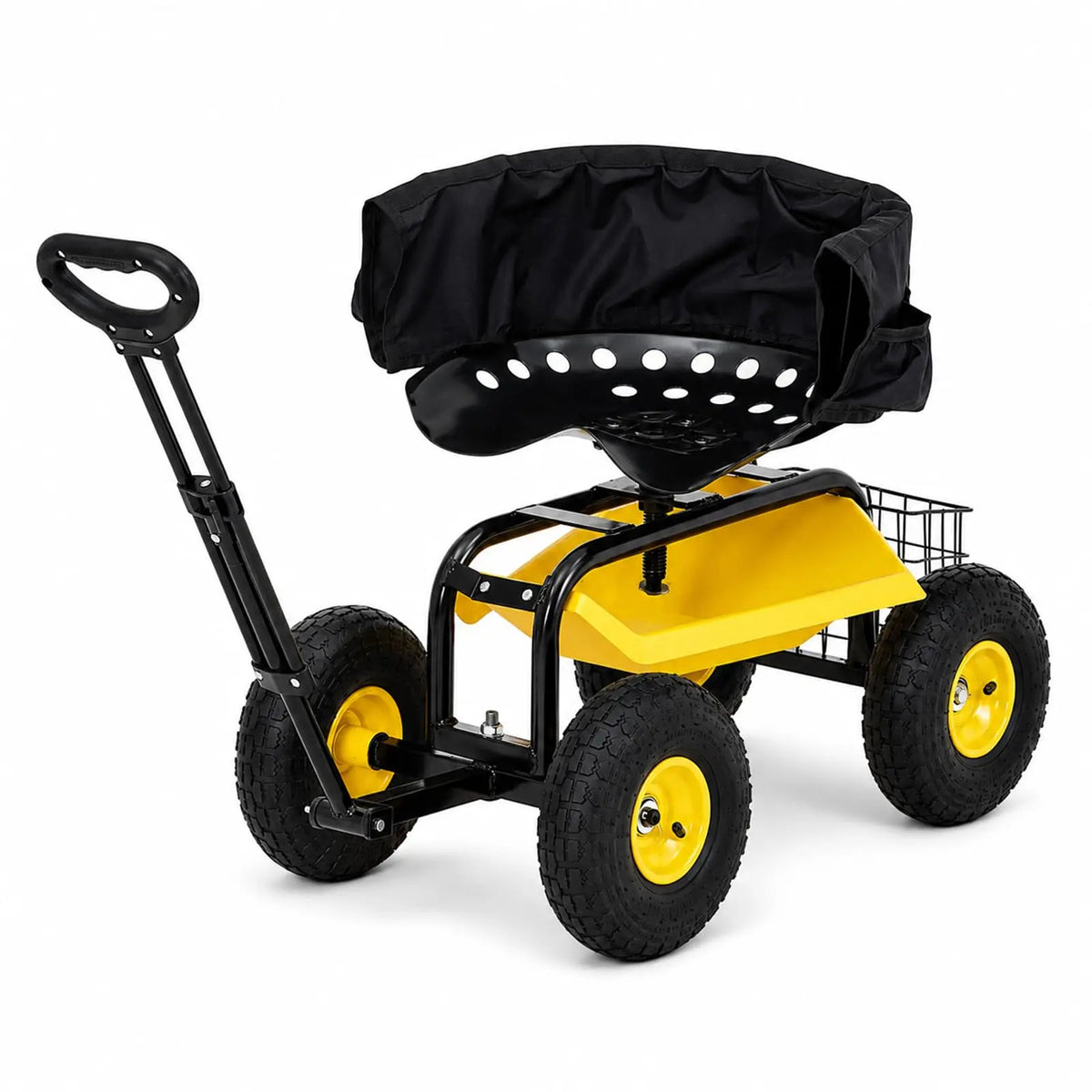 HiMISS Rolling Garden Seat Cart With Swivel Seat And Basket