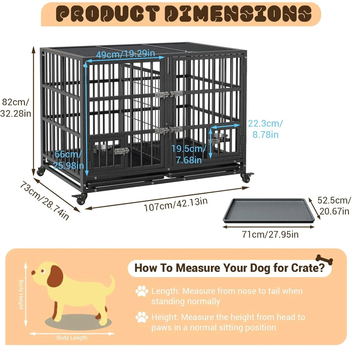 Anixol Heavy Duty Metal Dog Crate With Removable Divider Tray