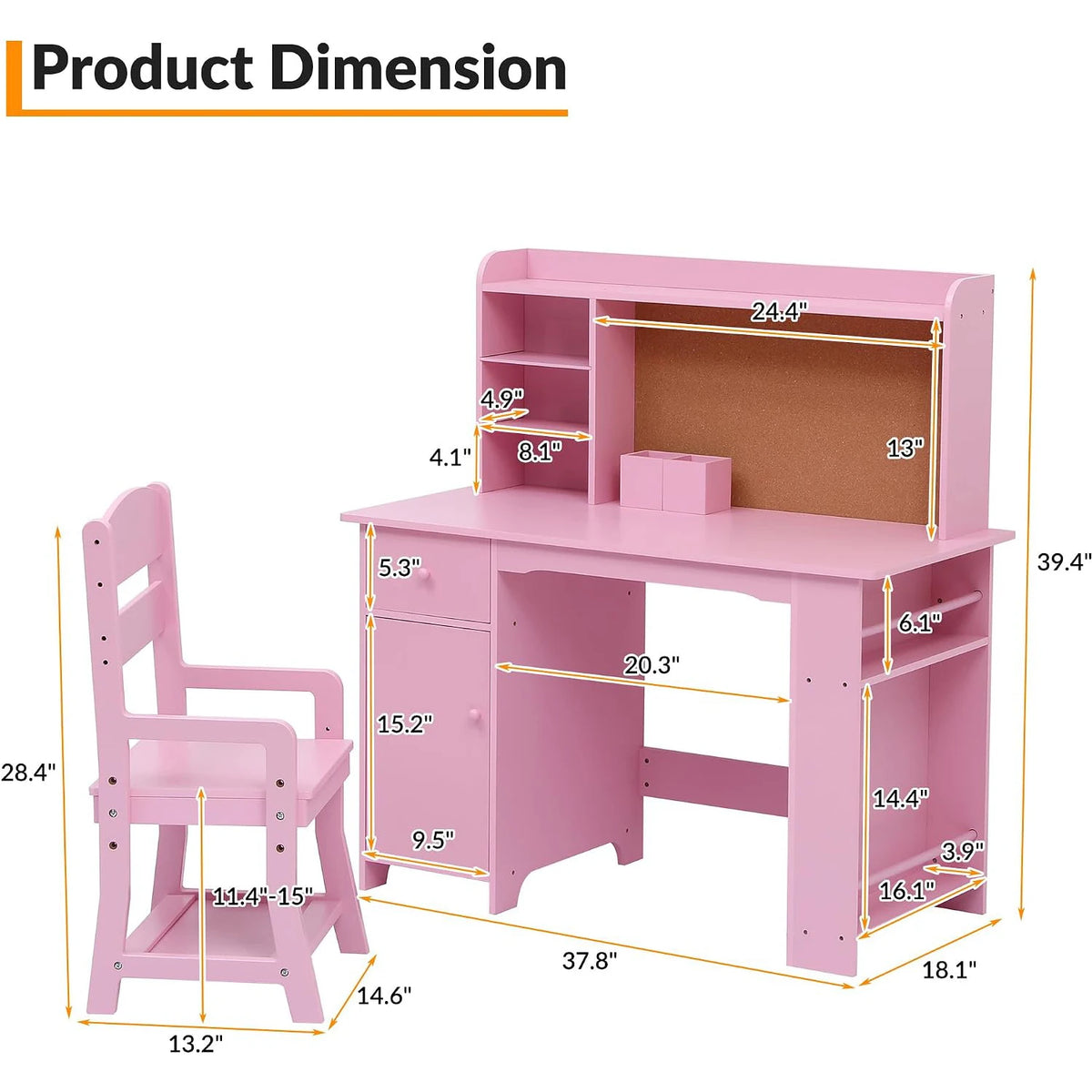 HiMISS Wooden Kids Desk And Chair Set With Storage