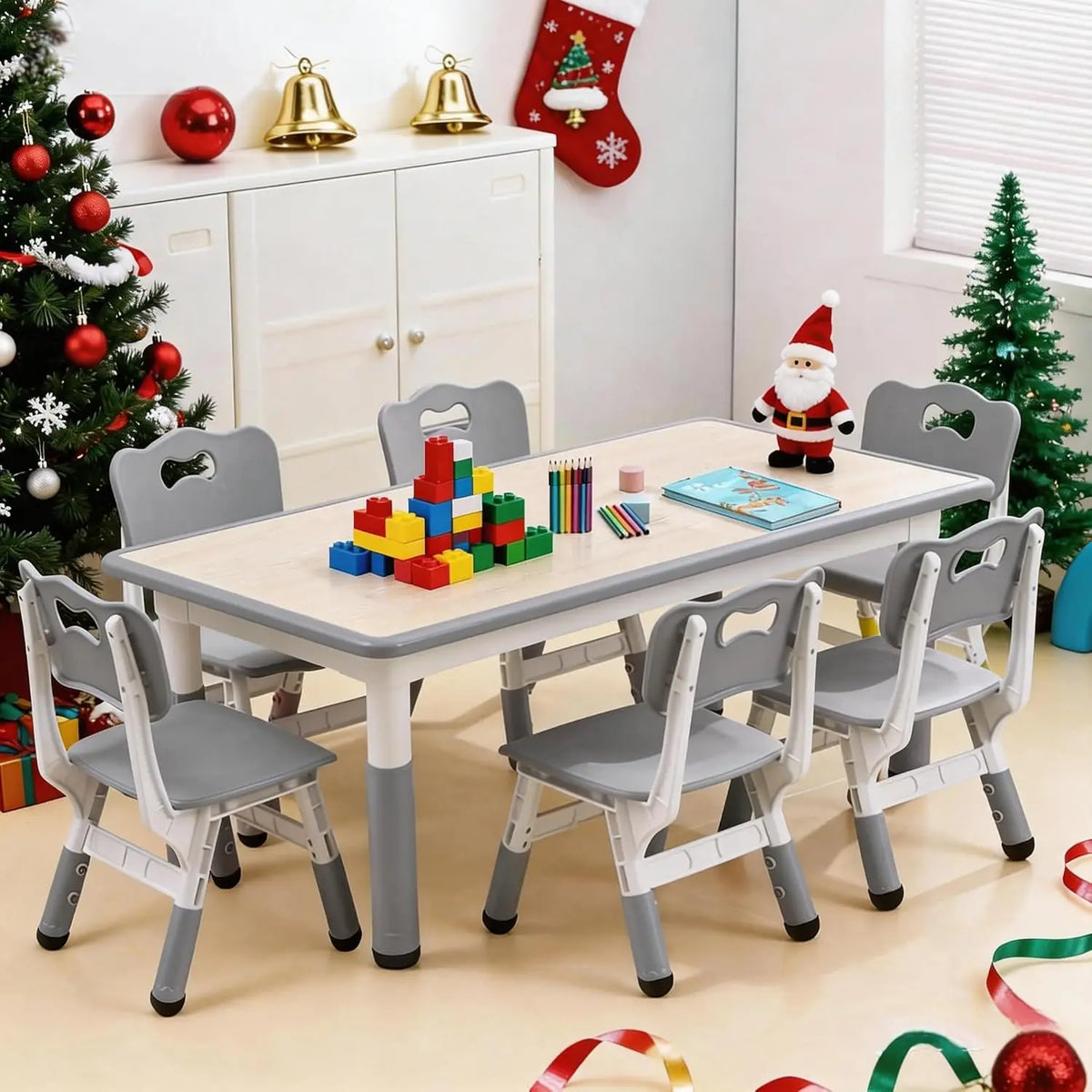 Tacleekii Modern Adjustable Kids Table And Six Chair Set