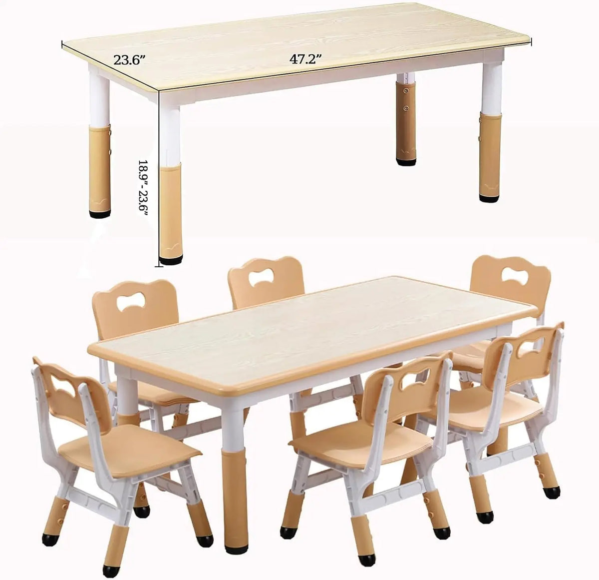 Tacleekii Modern Adjustable Kids Table And Six Chair Set