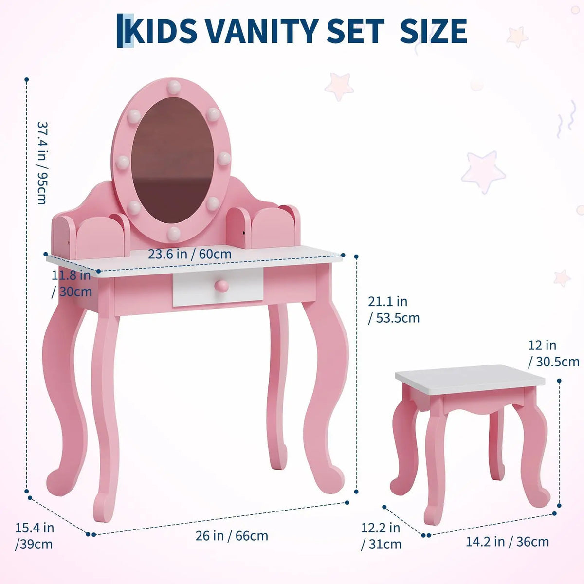 HiMISS Wooden Kids Vanity Desk With Illuminated Mirror