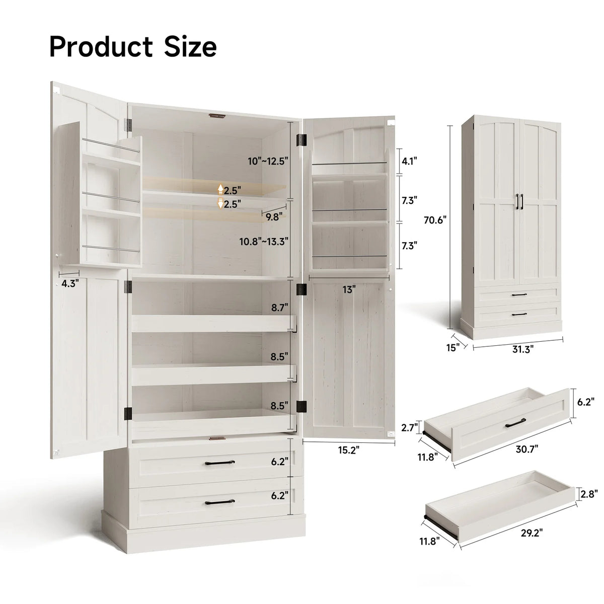 Onbrill 6 Door Freestanding Kitchen Pantry Cabinet With Shelves