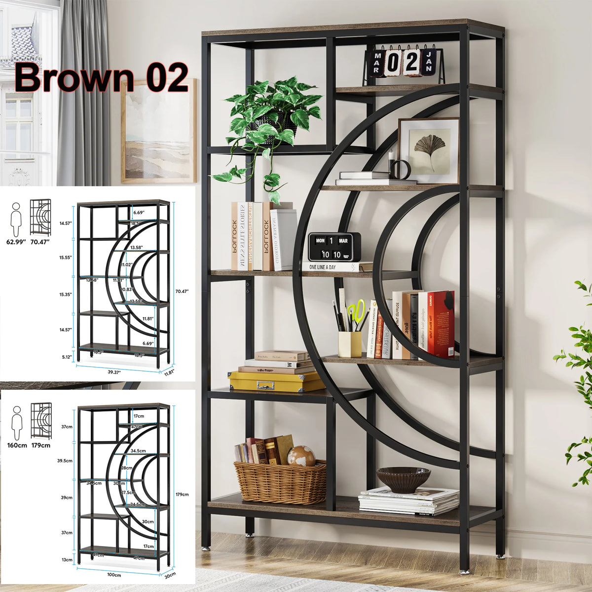 Tribesigns Industrial 5 Tier Etagere Bookcase Freestanding Storage Shelf