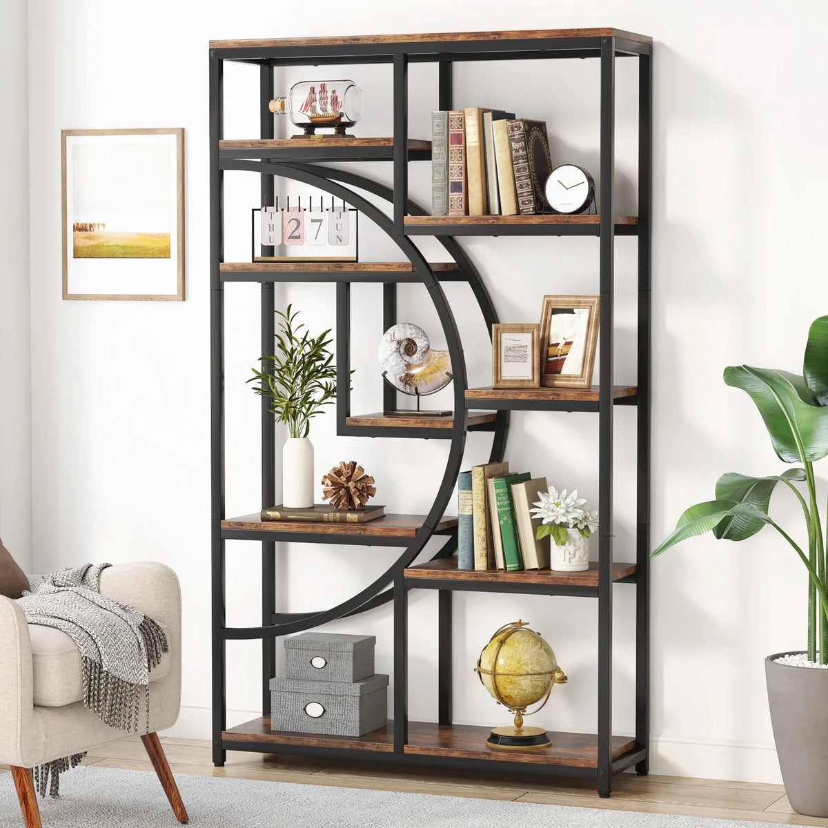Tribesigns Industrial 5 Tier Etagere Bookcase Freestanding Storage Shelf