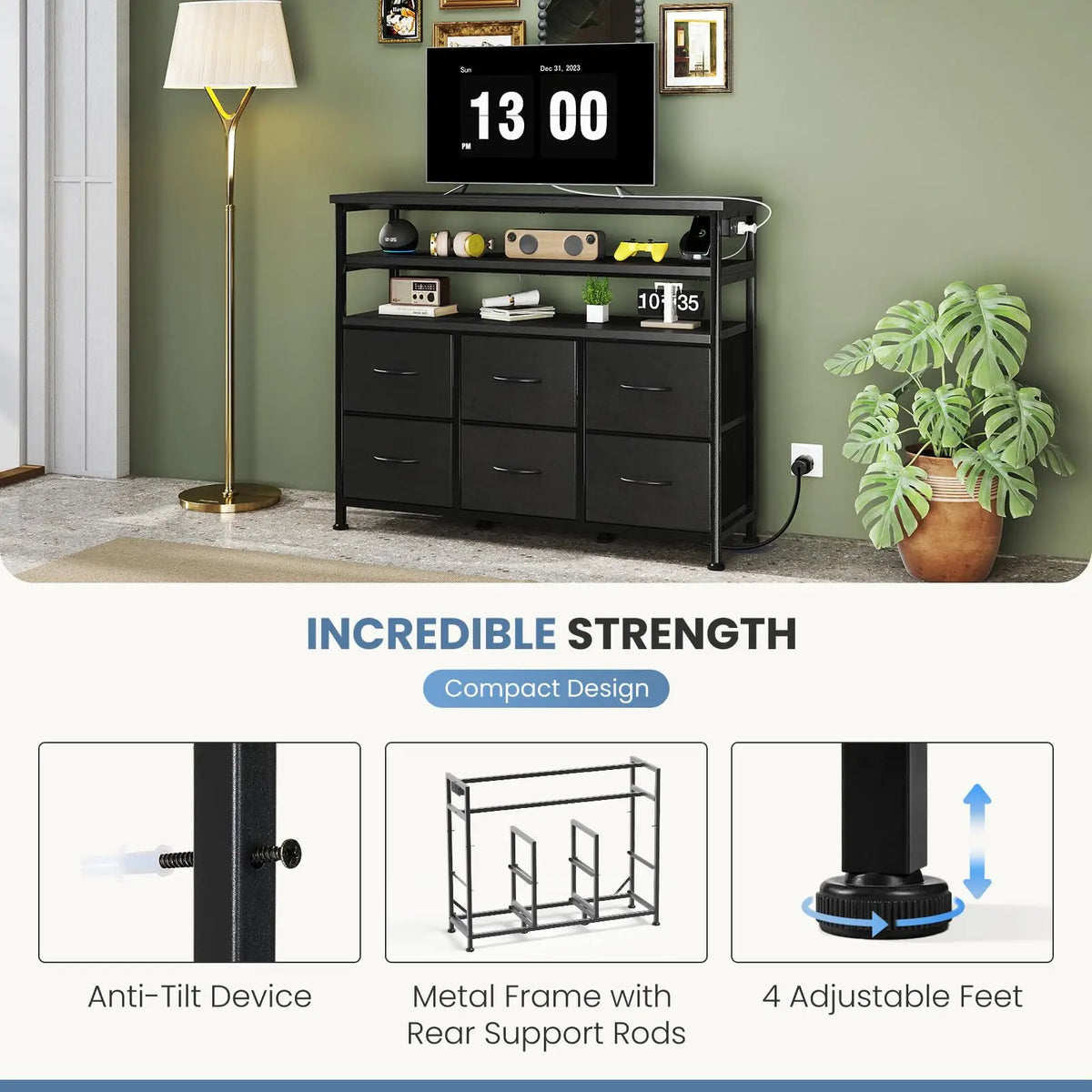 JHK Modern TV Stand and Media Console Cabinet Organizer