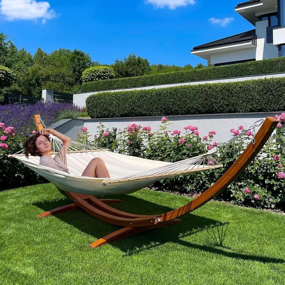 Heavy Duty Double Hammock With Stand For Patio And Garden