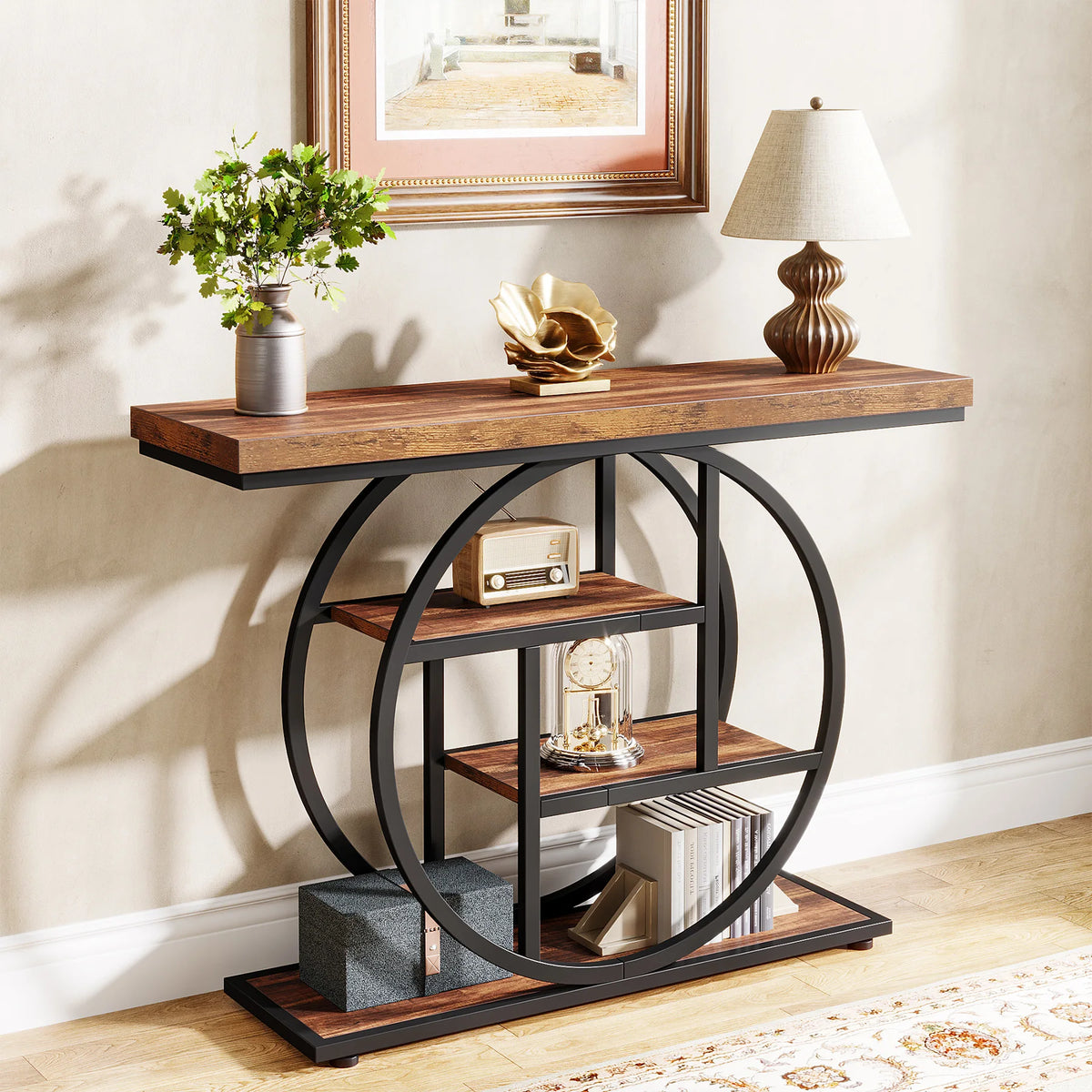Tribesigns Industrial 4 Tier Console Table For Entryway Storage