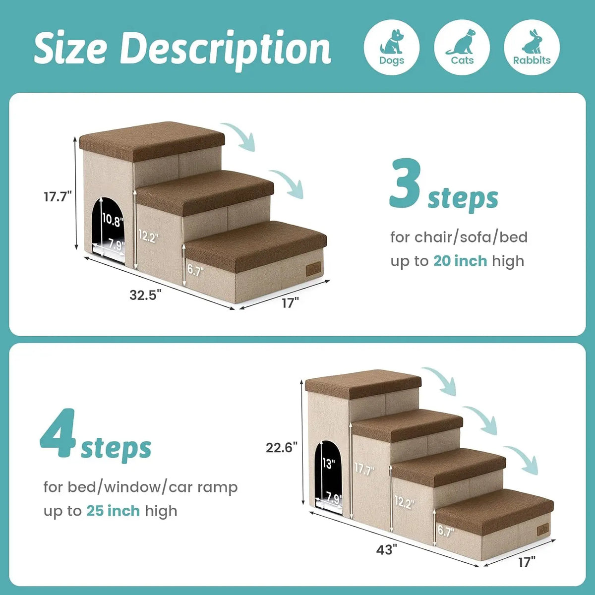 Durable Multi Tier Pet Stairs With Secure Condo And Storage