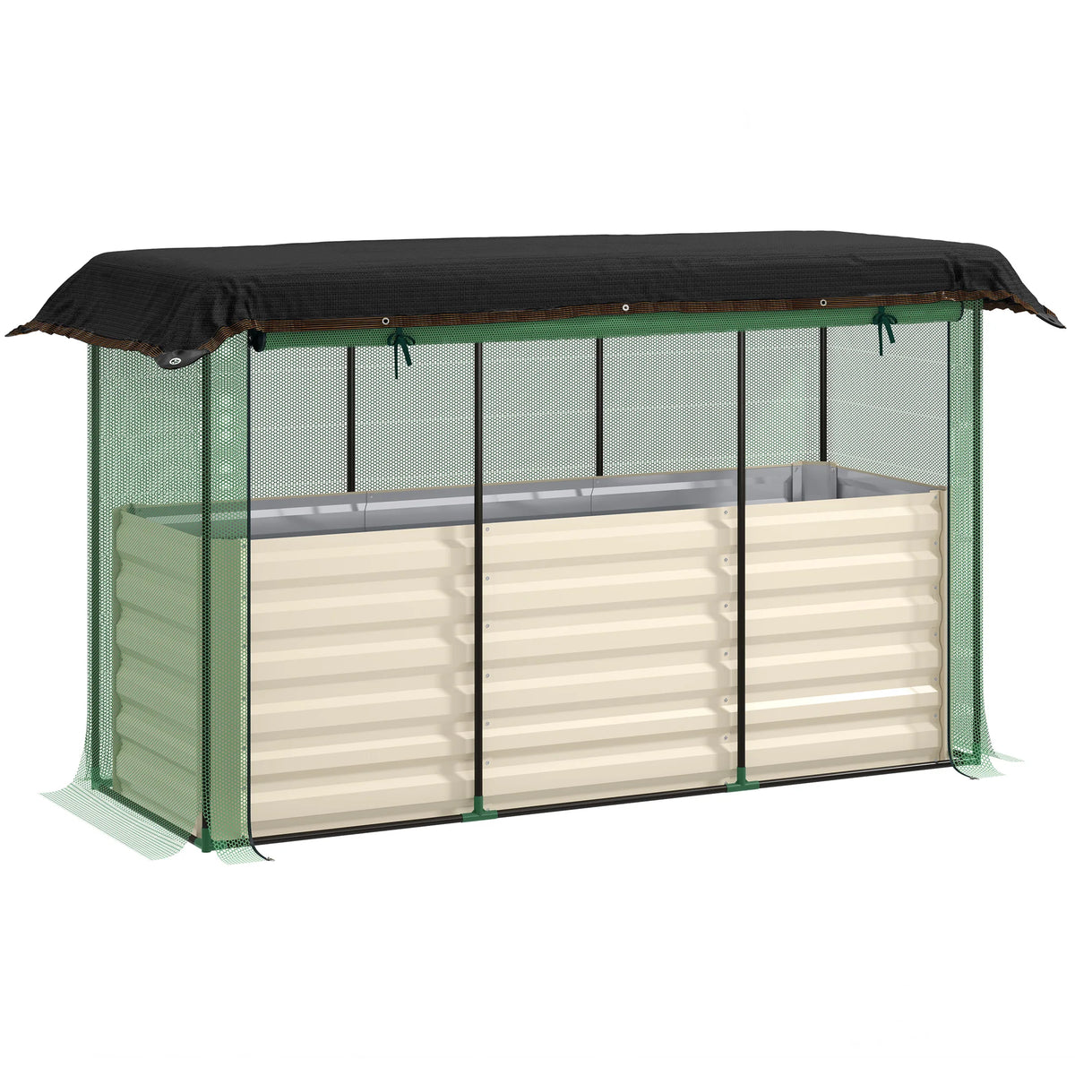 Galvanized Metal Raised Garden Bed With Crop Cage And Shade Cloth