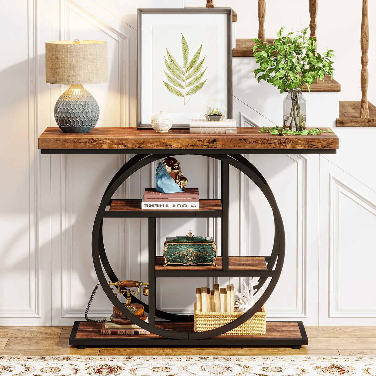 Tribesigns Industrial 4 Tier Console Table For Entryway Storage