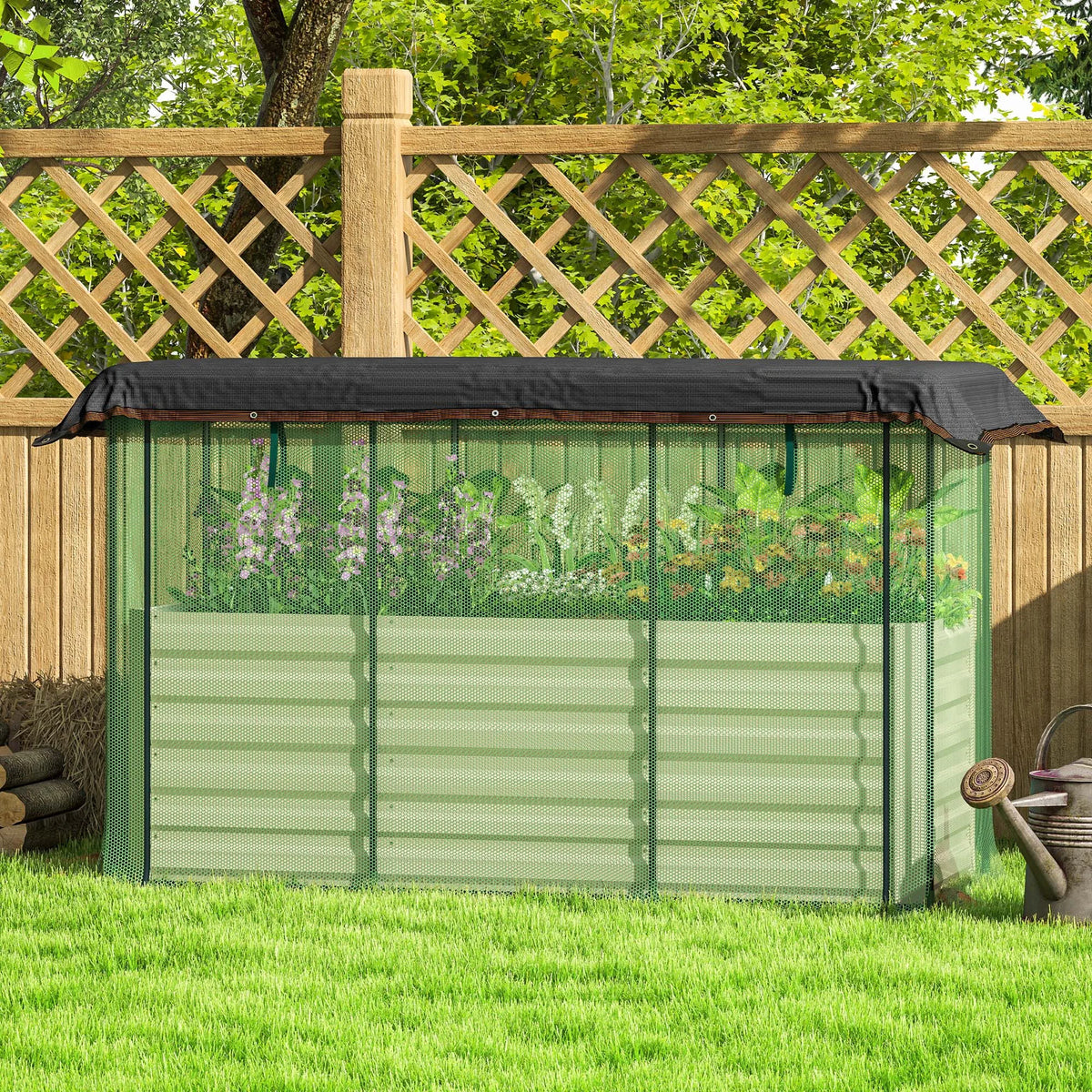 Galvanized Metal Raised Garden Bed With Crop Cage And Shade Cloth