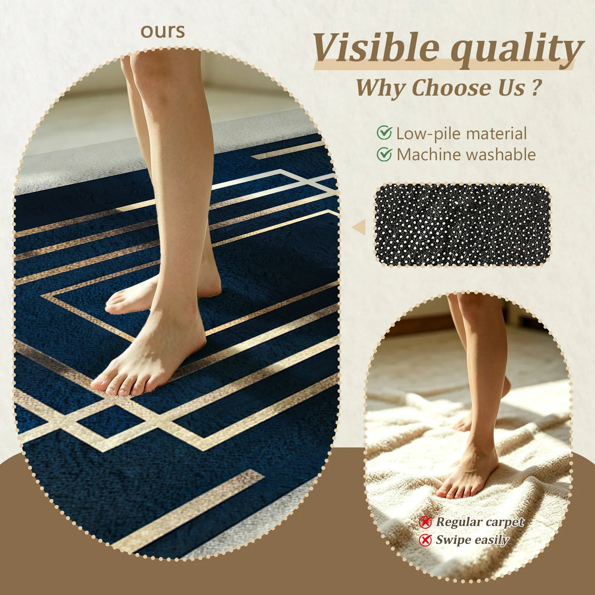 Machine Washable Soft Velvet Area Rug Non Slip Backing