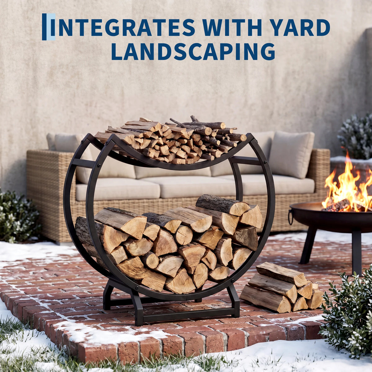 HiMiss Round Metal Firewood Rack For Indoor Outdoor Fireplace