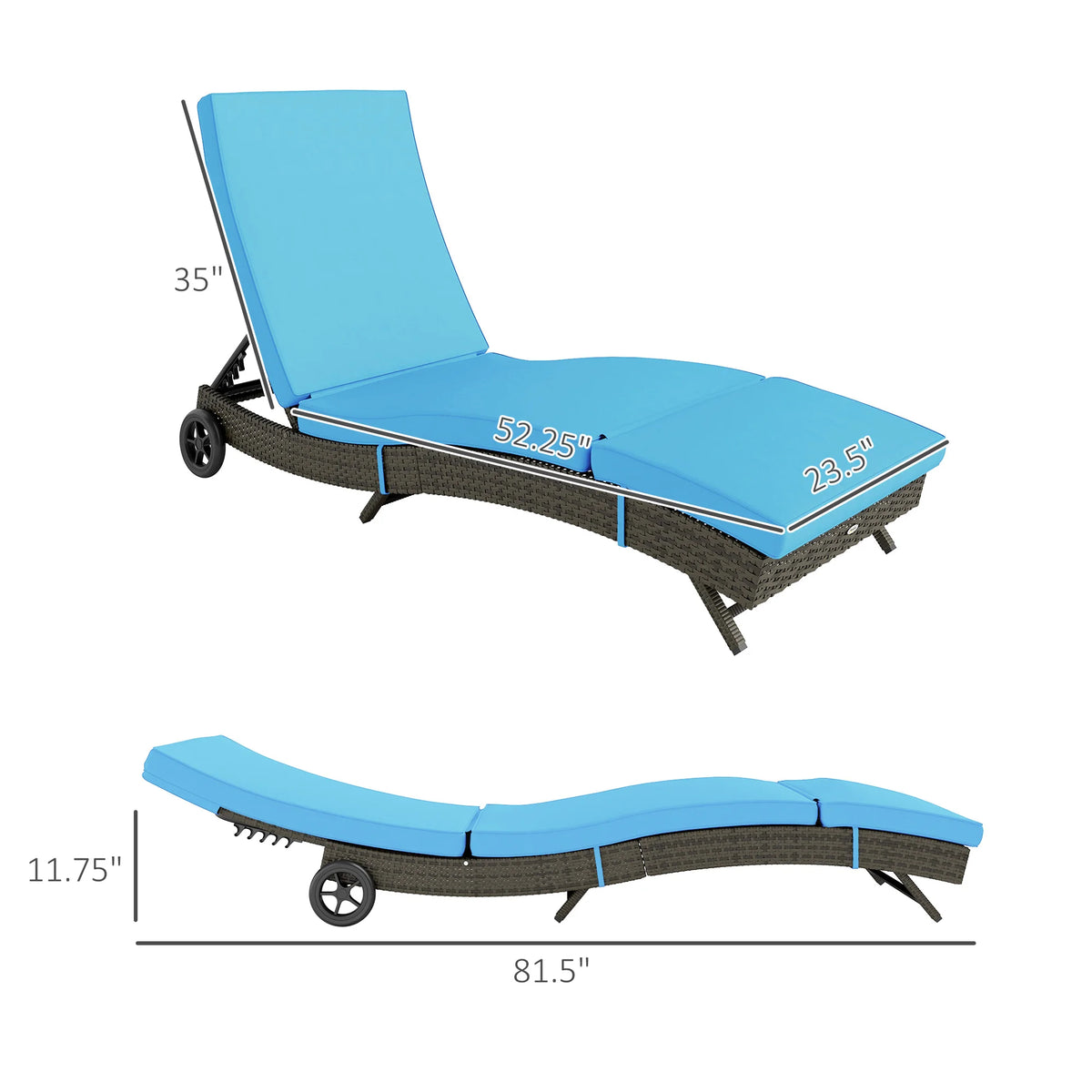 Outsunny Outdoor Reclining Lounge Chair With Wheels For Patio