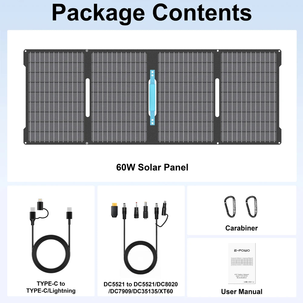 E-PowO 60W Foldable Portable Solar Panel And Waterproof Charger