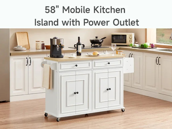 Wood Mobile Kitchen Island Drop Leaf Spice Rack Towel Rack