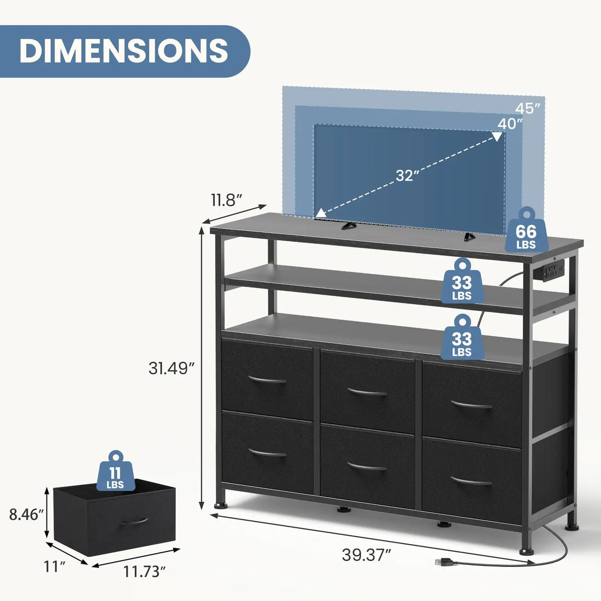 JHK Modern TV Stand and Media Console Cabinet Organizer