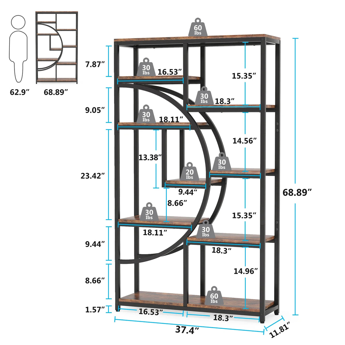 Tribesigns Industrial 5 Tier Etagere Bookcase Freestanding Storage Shelf