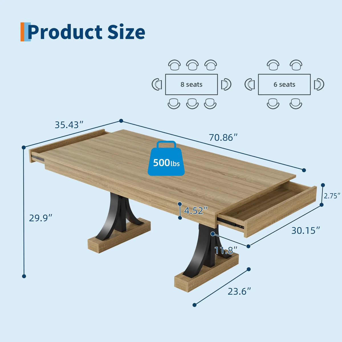 HiMISS Industrial Dining Table With Dual Storage Drawers
