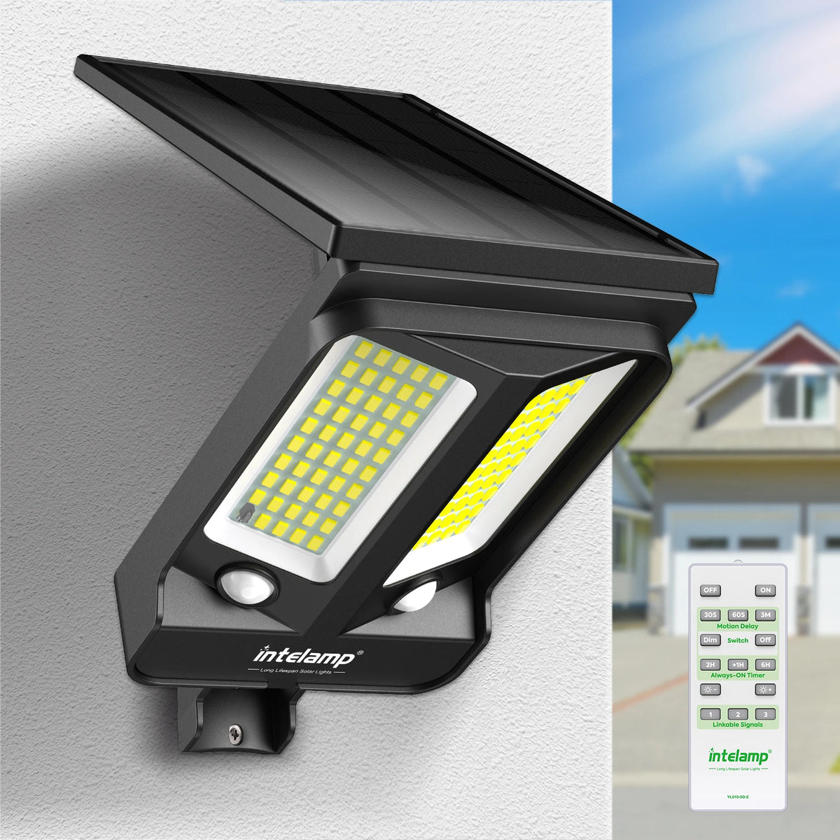 Intelamp Long Battery Outdoor Solar Flood Light Dual Motion Sensor