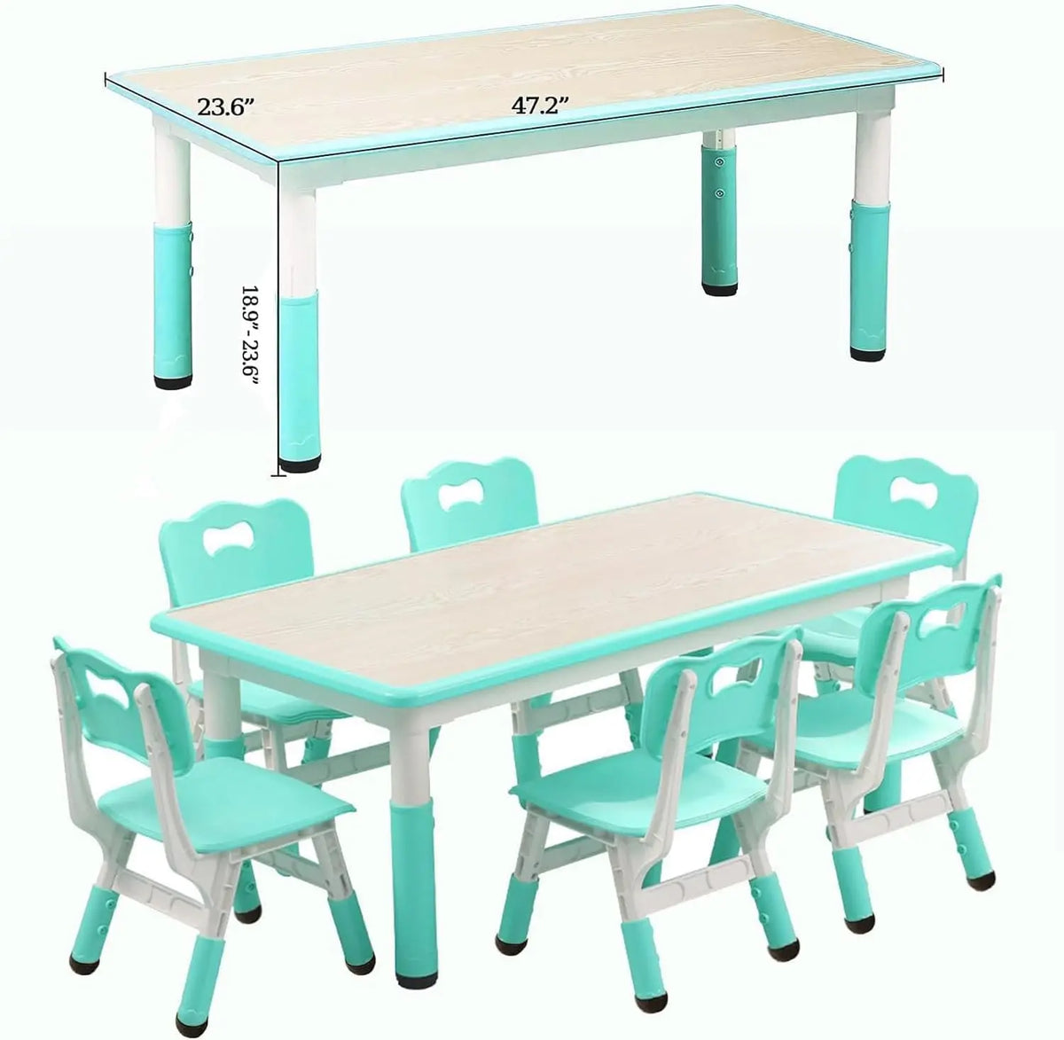 Tacleekii Modern Adjustable Kids Table And Six Chair Set