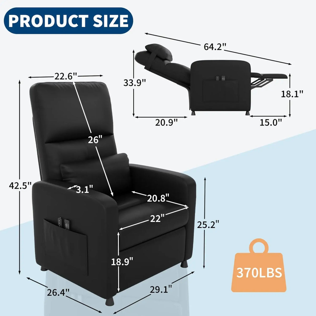 Twisterck Power Recliner Chair With Heat Massage And USB Port