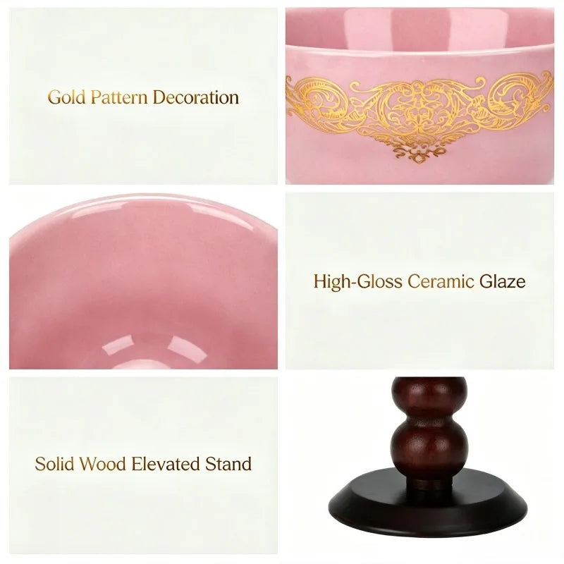 Elegant Ceramic Tea Light Candle Holder With Wooden Pedestal