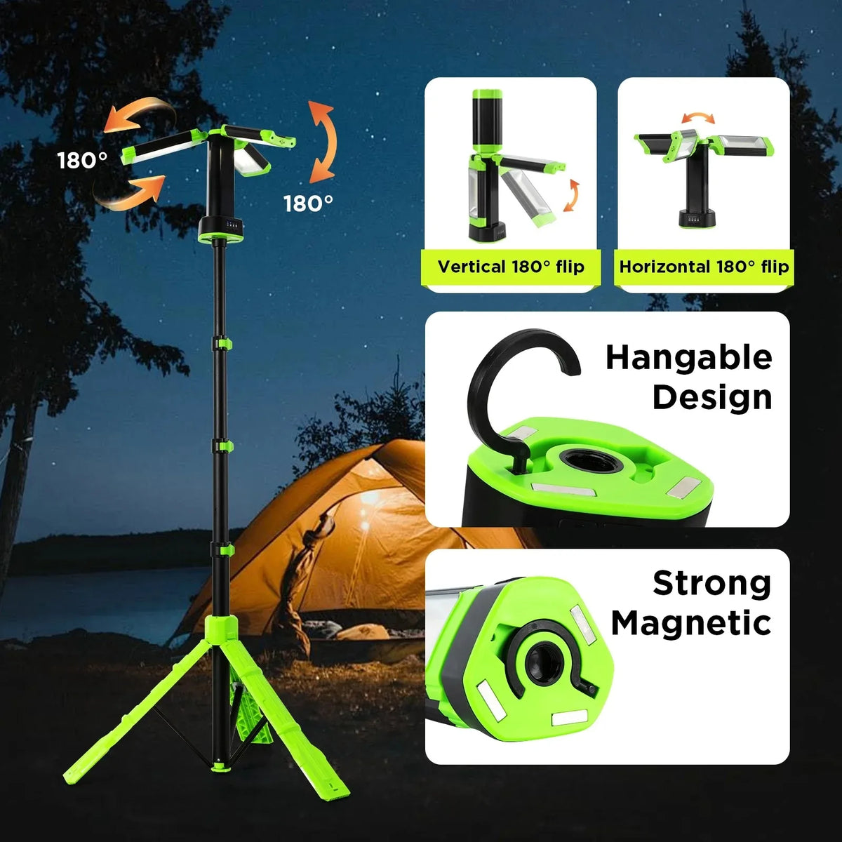 Rechargeable Three Head Led Work Light With Foldable Stand