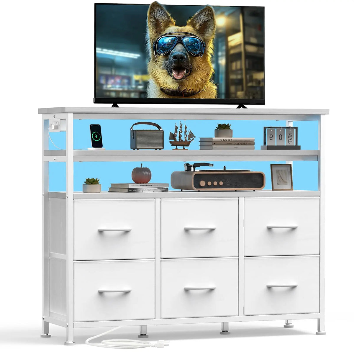 JHK Modern TV Stand and Media Console Cabinet Organizer