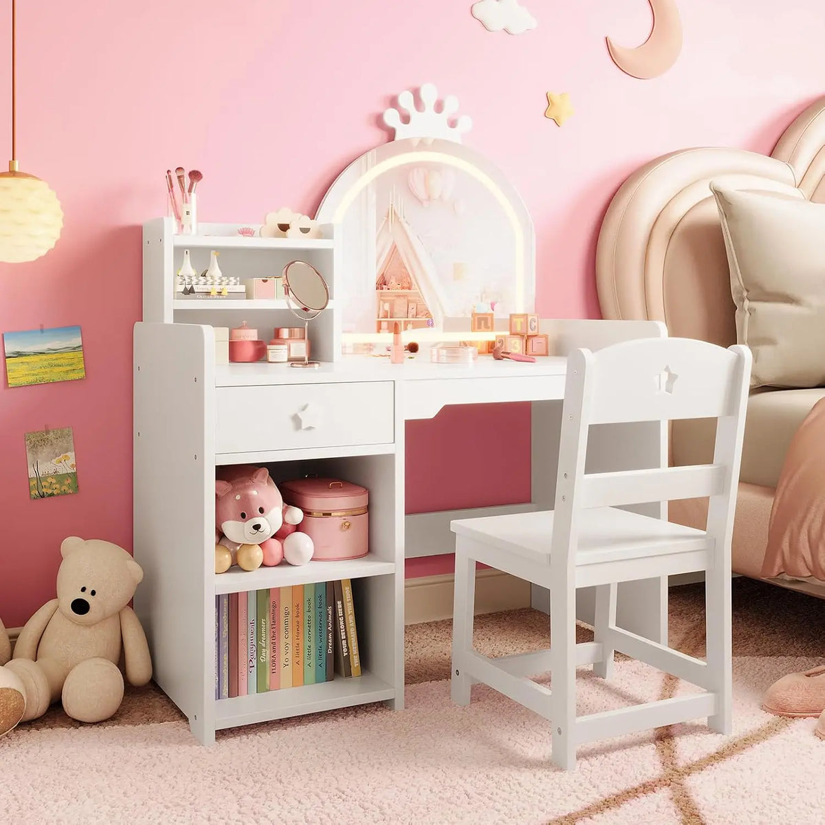 Twister CK Kids Vanity Set With Lighted Mirror And Storage