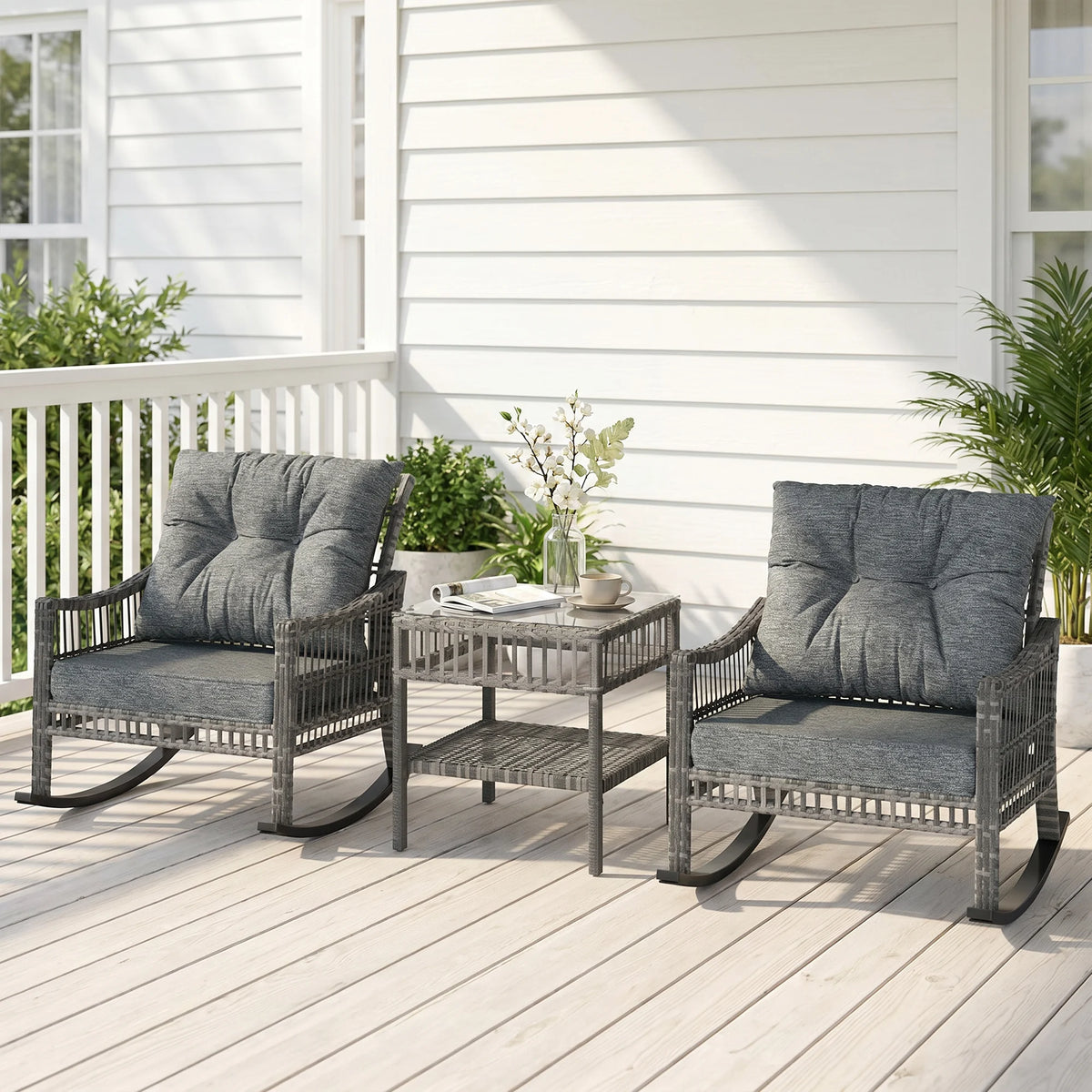 Outsunny 3 Piece PE Rattan Outdoor Patio Seating Set