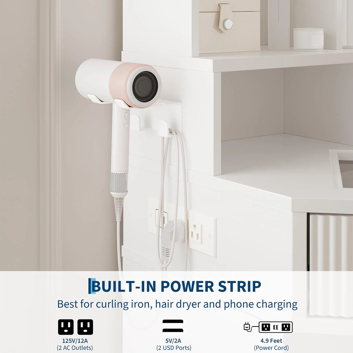 HiMISS Corner Vanity Desk With Mirror LED Lights And Charger