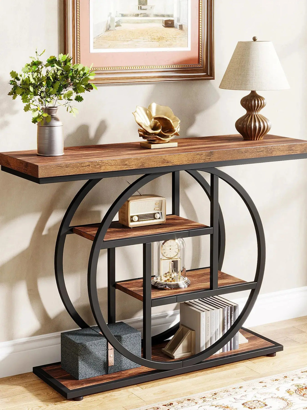 Tribesigns Industrial 4 Tier Console Table For Entryway Storage