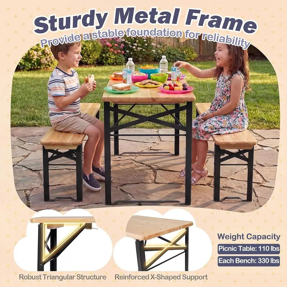 Sturdy Kids Picnic Table With Two Durable Bench Seats