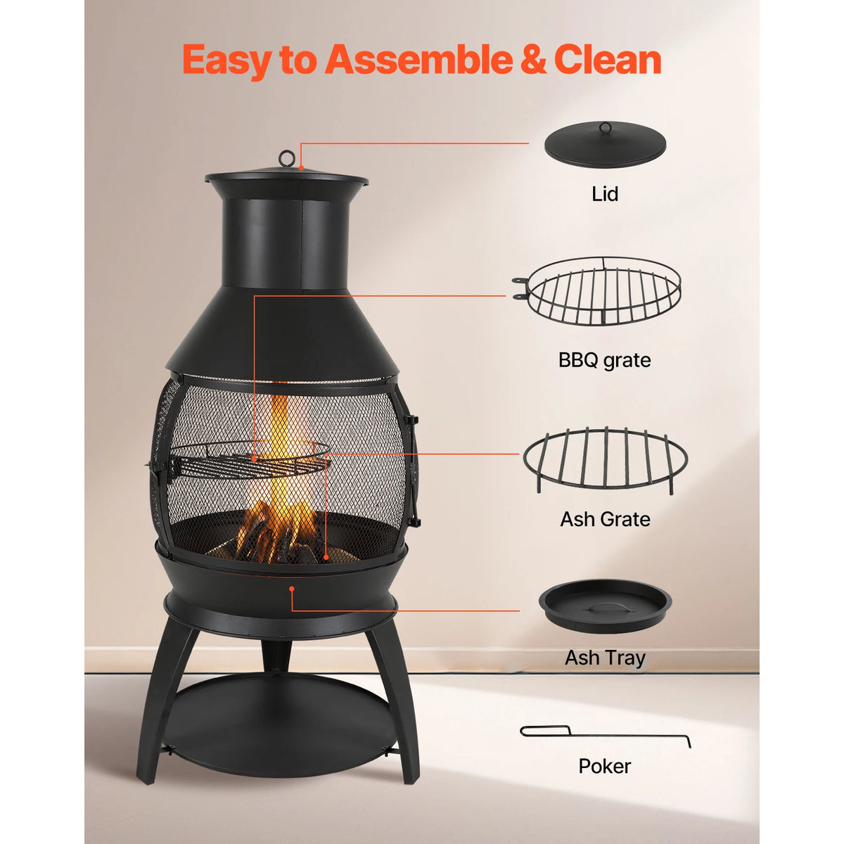 Classic Outdoor Wood Burning Chiminea Fire Pit For Patio