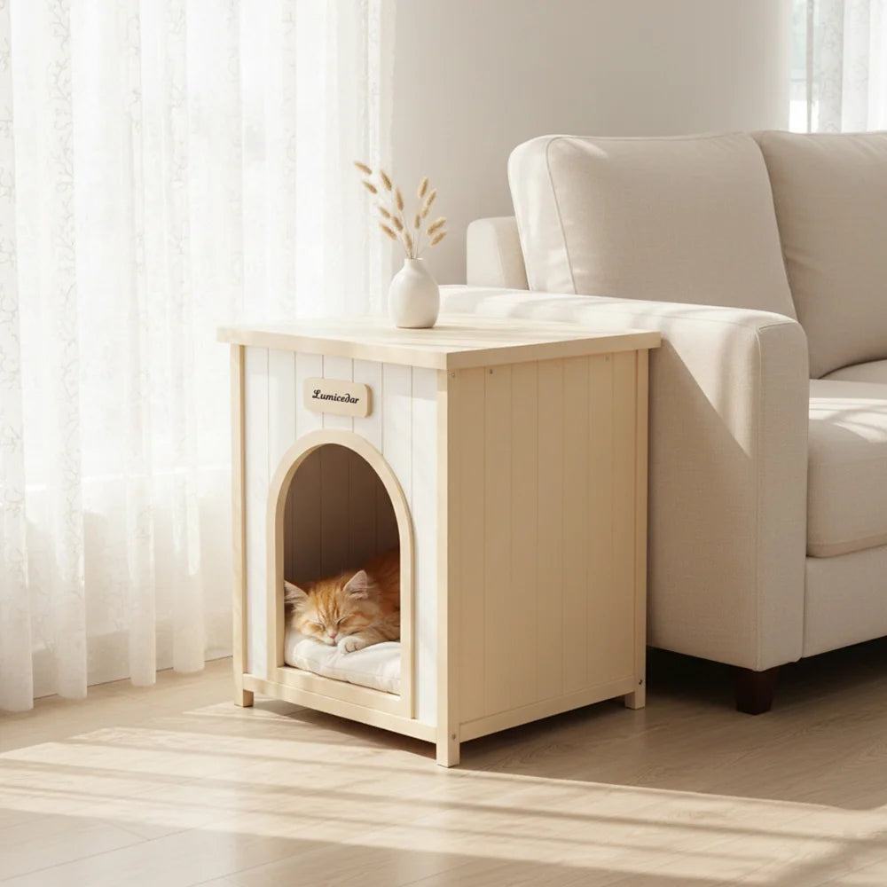 Modern Indoor Wooden Dog House With Removable Pet Cushion