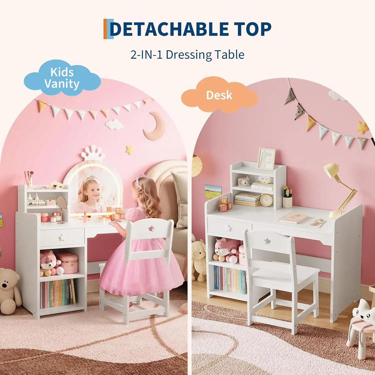 Twister CK Kids Vanity Set With Lighted Mirror And Storage