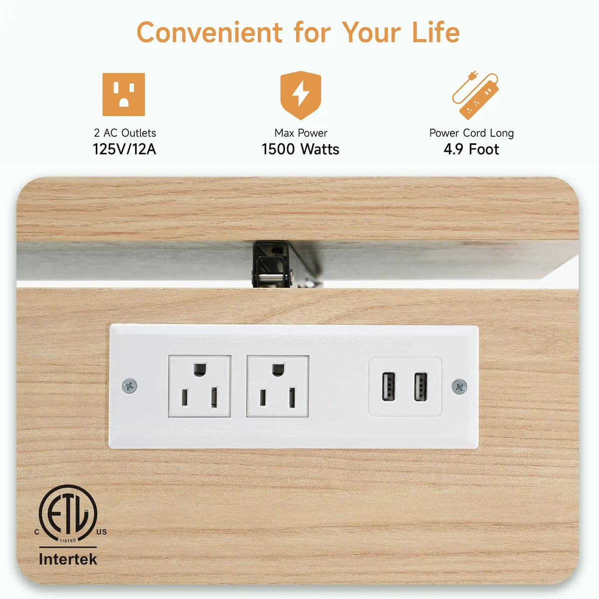 Onbrill Wood Rolling Kitchen Island With Power Outlet Trash Holder