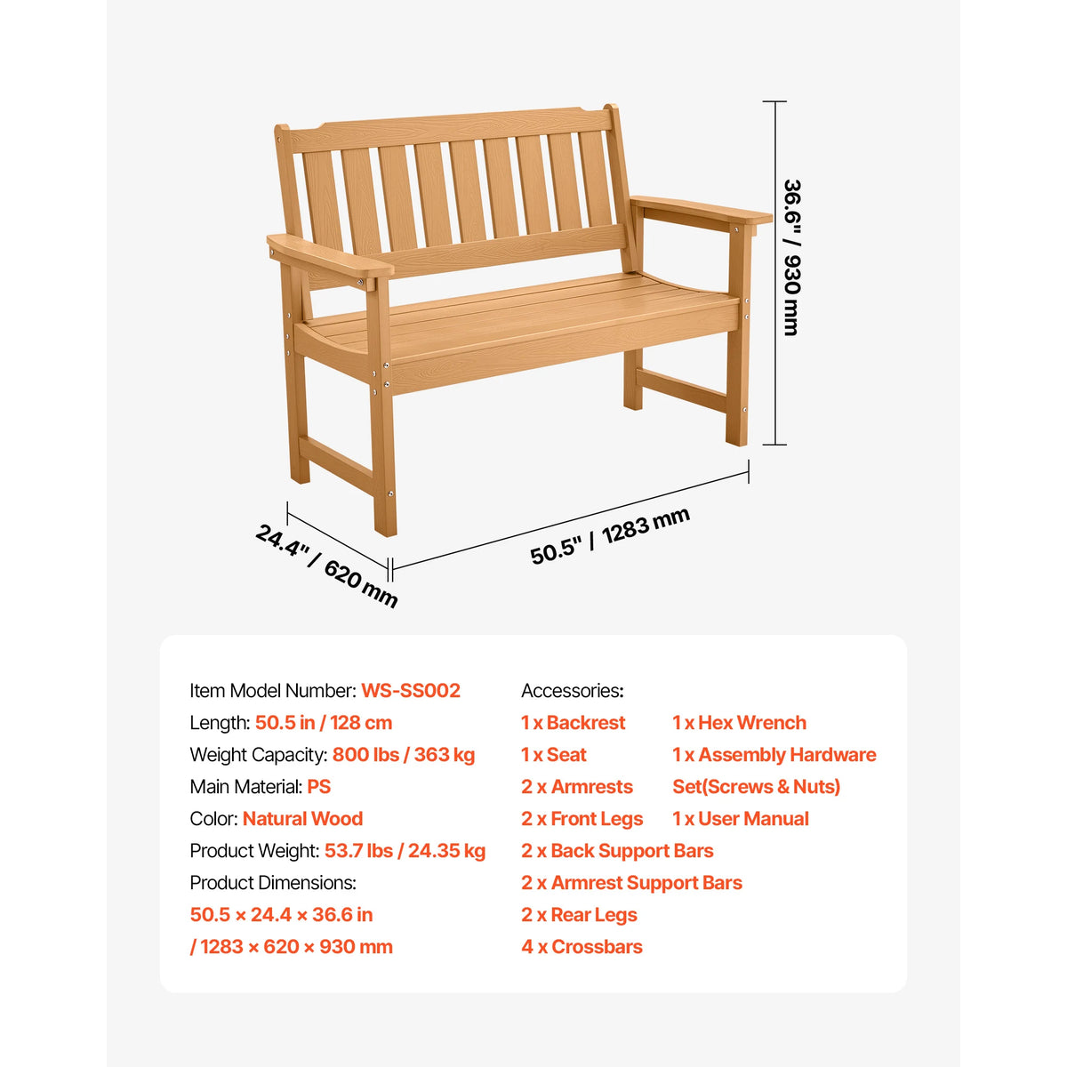 SucceBuy Modern Outdoor Garden Wooden Bench With Backrest