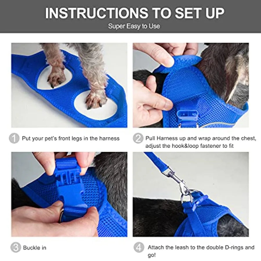 Adjustable Soft Mesh Dog Harness With Reflective Leash