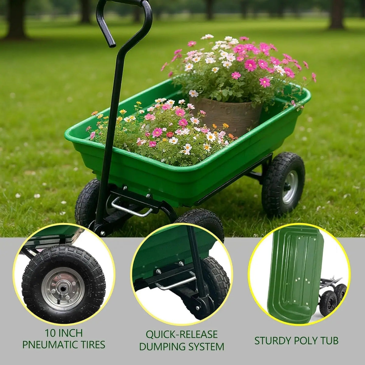 Garvee Heavy Duty Four Wheel Garden Utility Dump Cart
